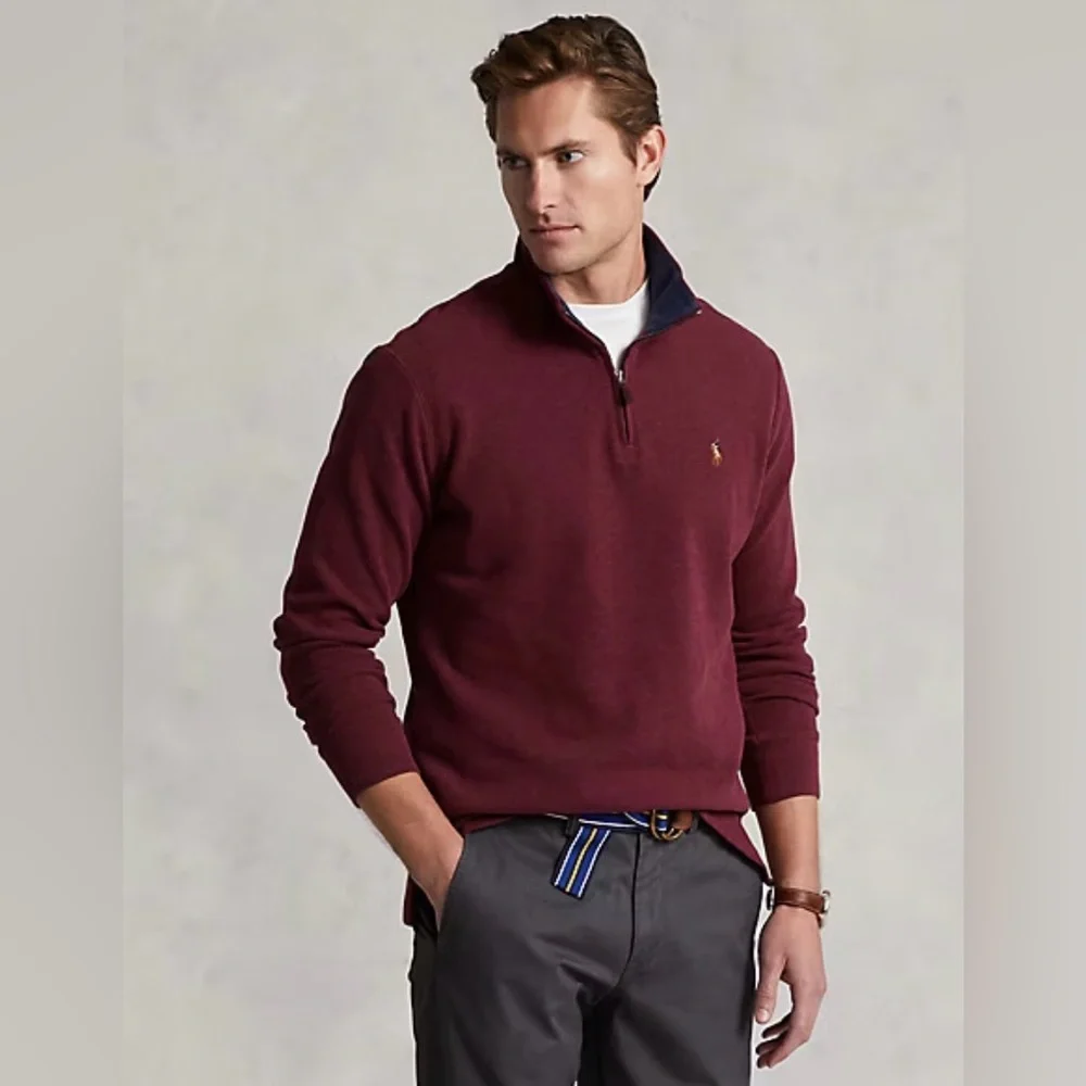 Polo Ralph Lauren Sweater Men's Quarter Zip Maroon Estate Rib -XXL